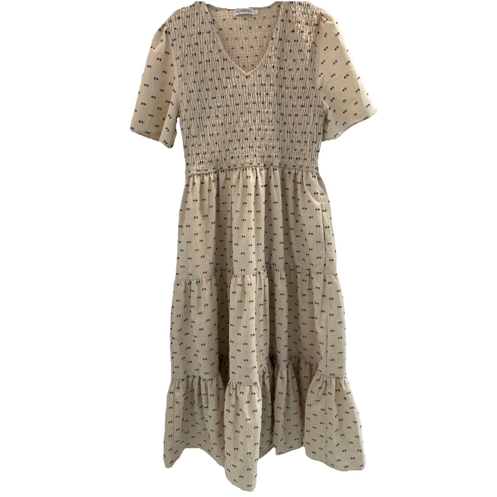 FEHRNVI Bohemian L Maxi Dress Hippie Boho Lined Smocking‎ Cottagecore LDS Temple